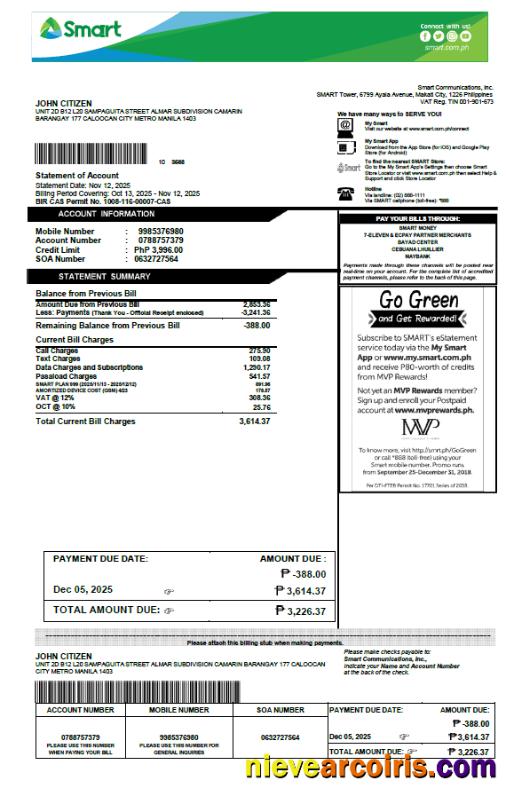 Philippines Smart utility bill, version 2
